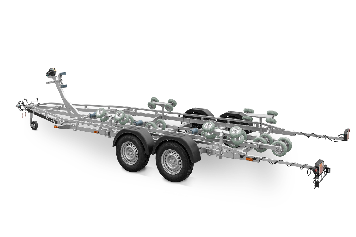 two-axle boat trailer for boats and yachts 2000 DMC, extended lighting