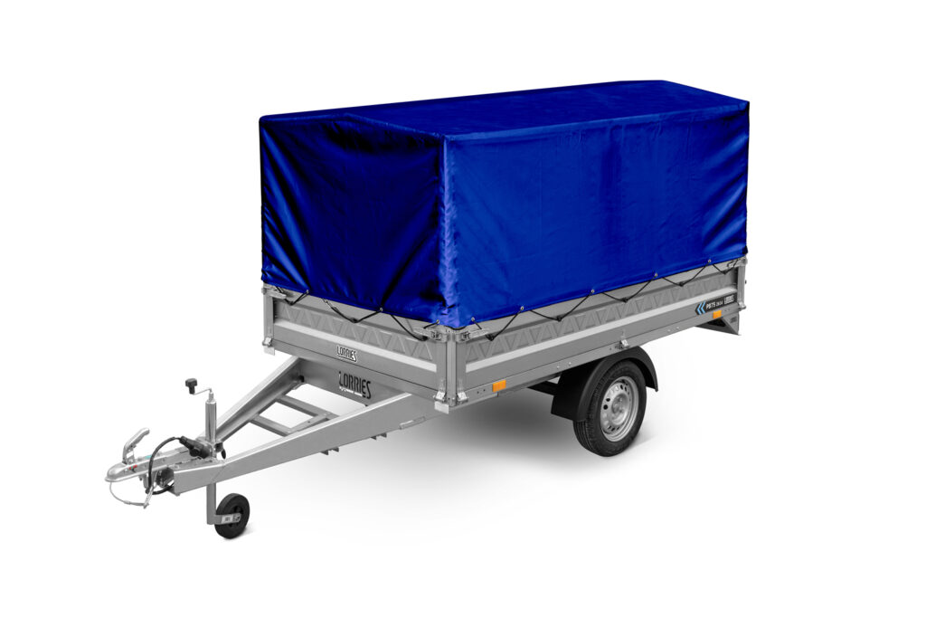 Light single-axle flatbed trailer with tarpaulin