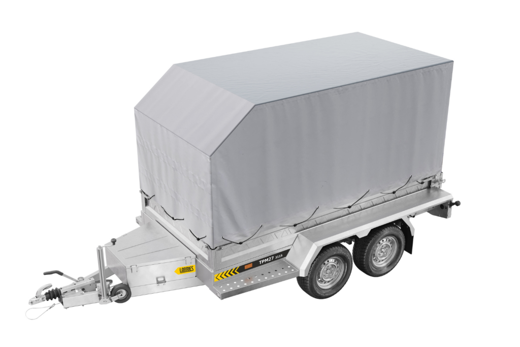 Construction trailer with sides and tarpaulin