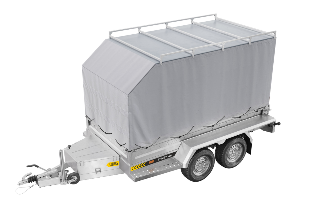 TPM construction trailer with sides, tarpaulin and trunk