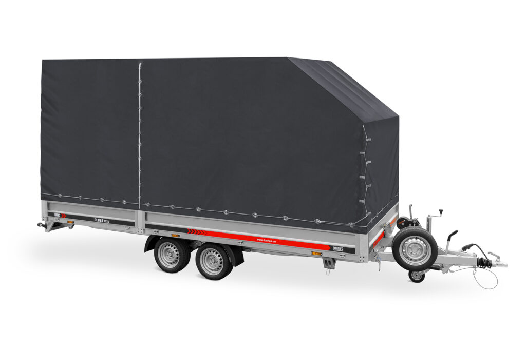 tow truck trailer with sides and a tarpaulin with an aerodynamic slant