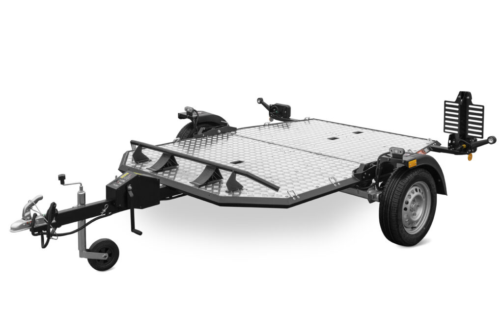 modern trailer for two MT2 motorcycles, quad railing, quad trailer