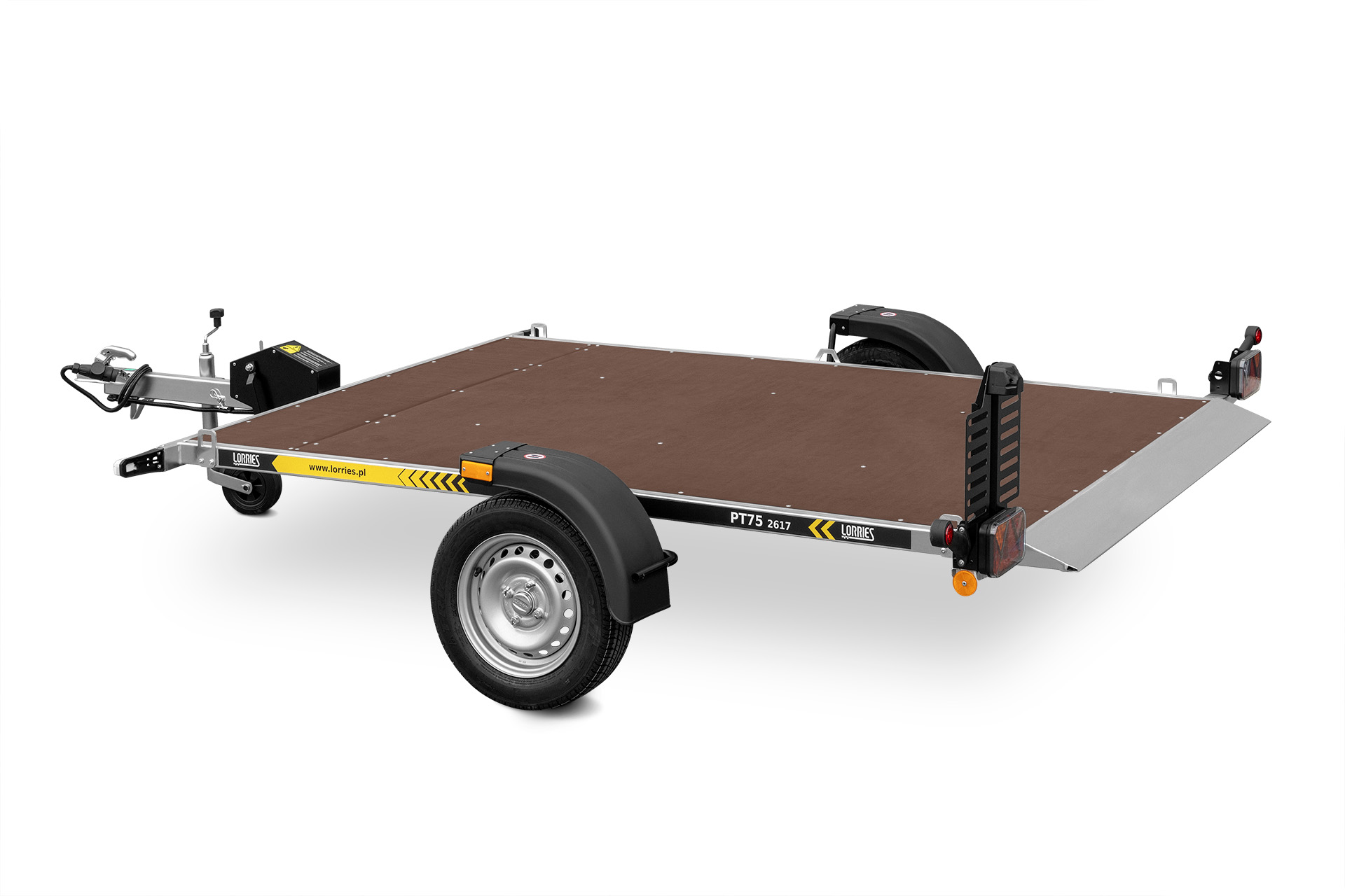 flat transport platform trailer for transporting a lawn mower or tractor