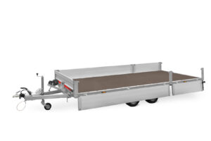 tow truck trailer with aluminum sides, 4.5 meters long, with open sides and rear