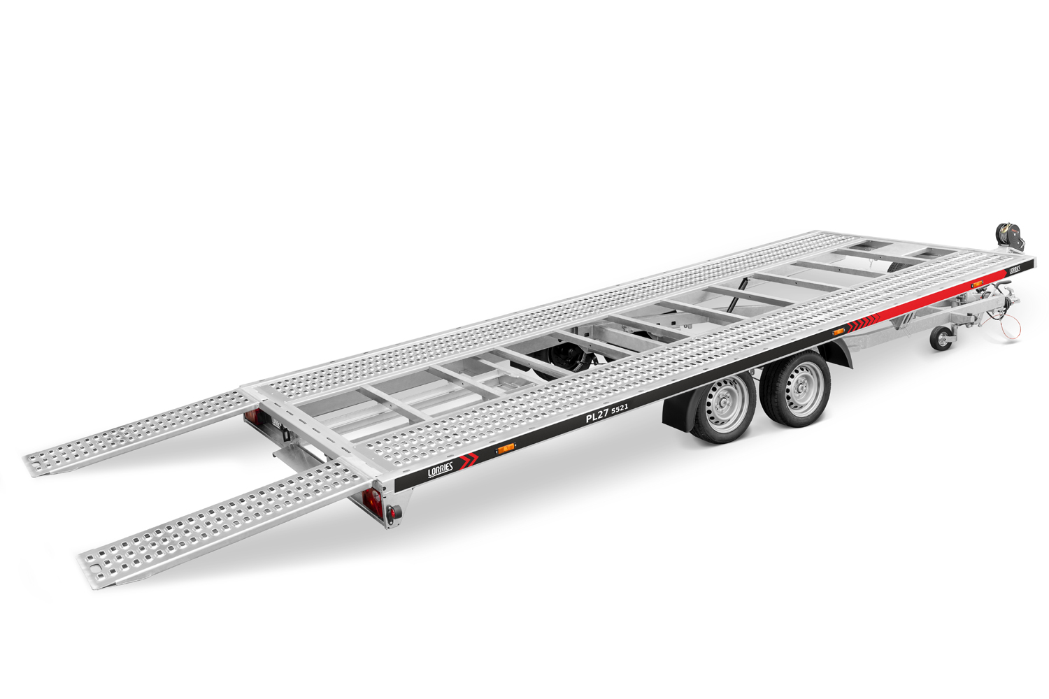 przyczepa laweta uchylna LORRIES car transporter trailer Anhänger ze zintegrowanymi najazdami 2700 kg 5.5 m