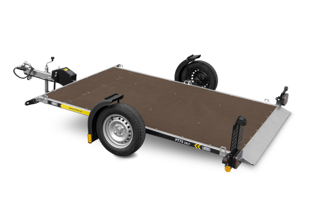 flat transport platform trailer for transporting a lawn mower or tractor